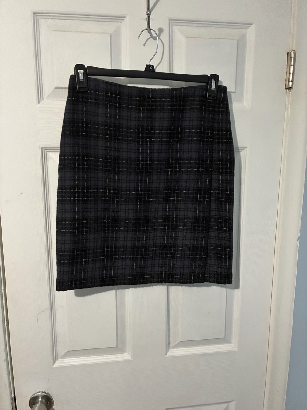 Eddie Bauer Charcoal and Black Plaid Straight Mini Skirt